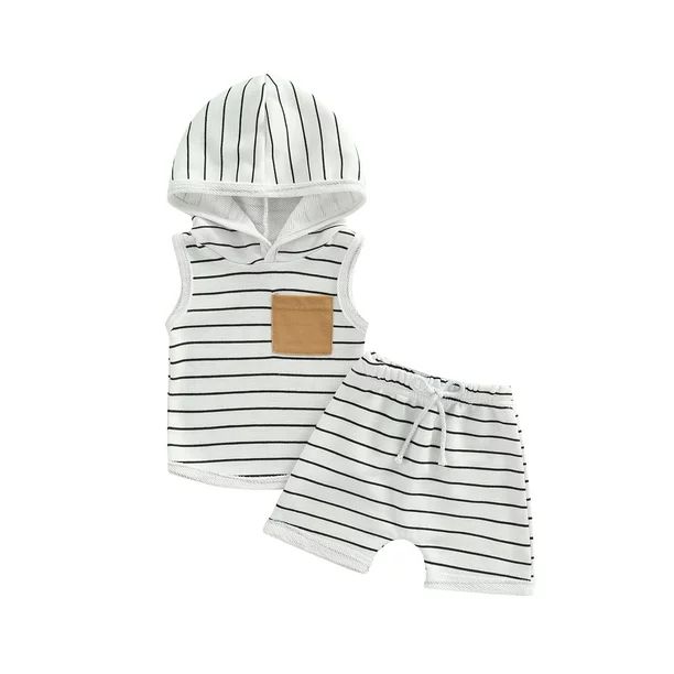 Bagilaanoe Summer Toddler Baby Boys Outfits Stripe Sleeveless Hoodie Tops +Shorts  6M 12M 18M 24M... | Walmart (US)