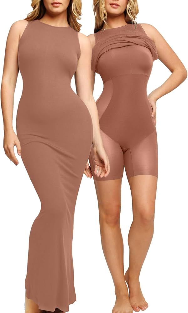Popilush Maxi Shaper Dress with Shapewear Built in Bra Crew Neck Sleeveless Dresses for Women Clu... | Amazon (CA)