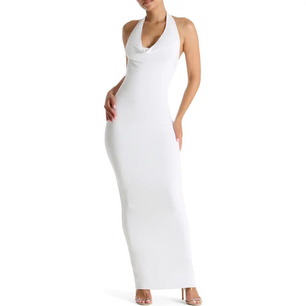Naked Wardrobe Make 'Em Halter Maxi Dress in White at Nordstrom, Size Large | Nordstrom