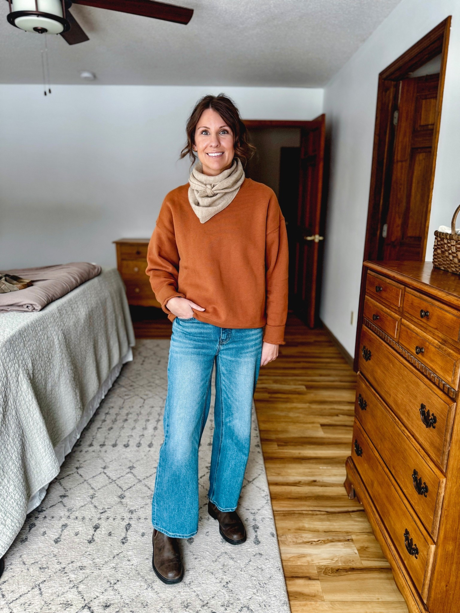 Wearing small in my tee, xs in my crewneck, and 24 in the 26” inseam in my jeans. My blundstone boots fit true to size at size 6 and I also linked a similar option. 

My triangle scarf is so cute and fun! Also linked some similar ones! 

#LTKSeasonal #LTKPetite #LTKgrwm