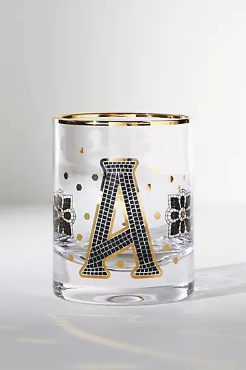 Bistro Tile Monogram Old Fashioned Glass | Anthropologie (US)