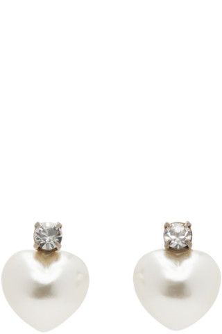 White Pearl Heart Earrings | SSENSE