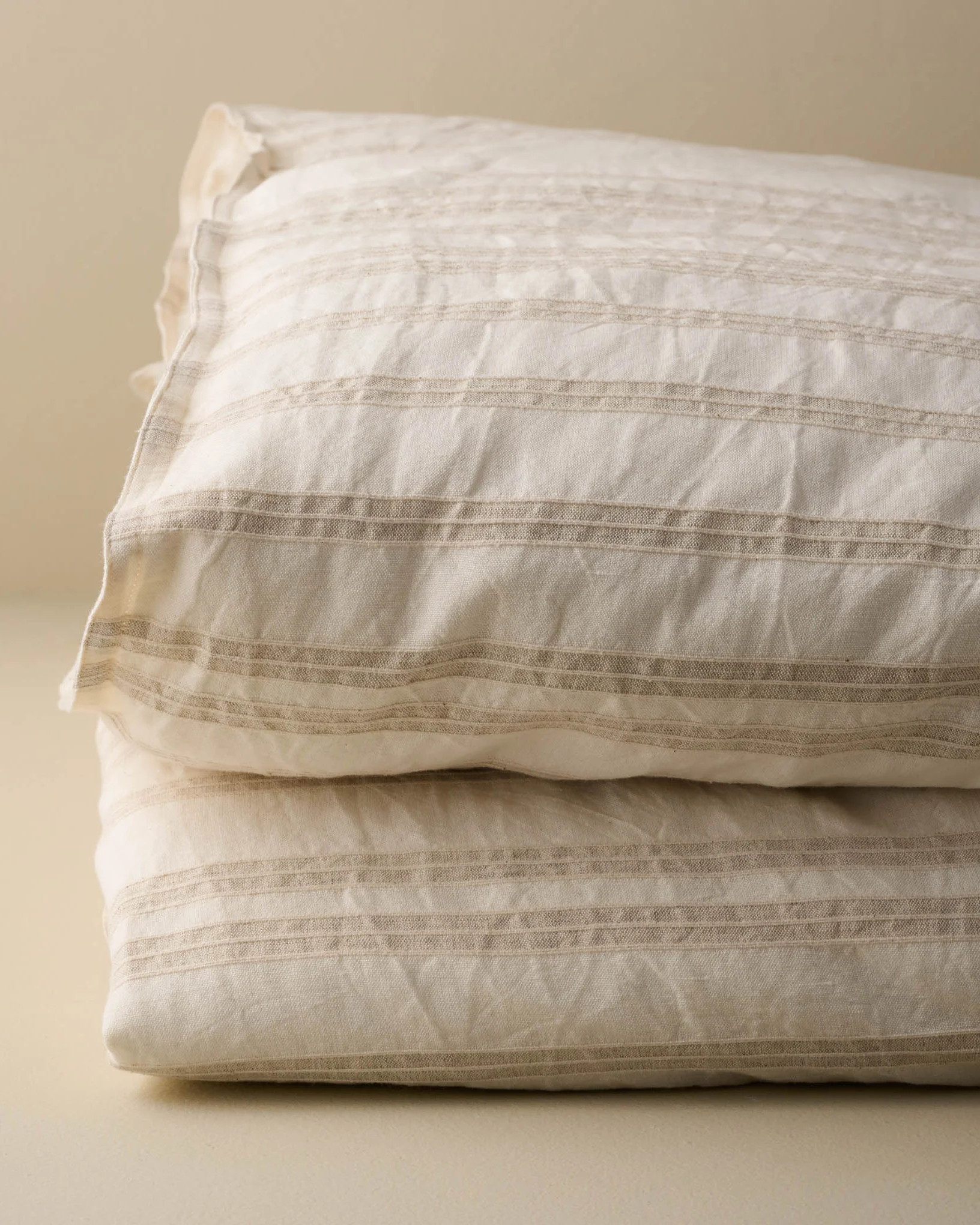 Embroidered Stripe Linen Cotton Duvet Cover - Oatmeal | Magnolia