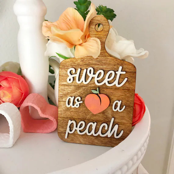 sweet as a peach mini cutting board , tiered tray decor | Etsy (US)