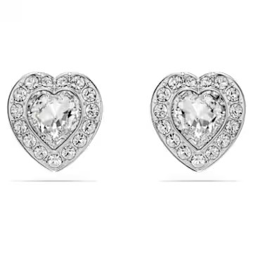 Ariana Grande x Swarovski stud earrings, Mixed cuts, Heart, White, Rhodium plated by SWAROVSKI | SWAROVSKI