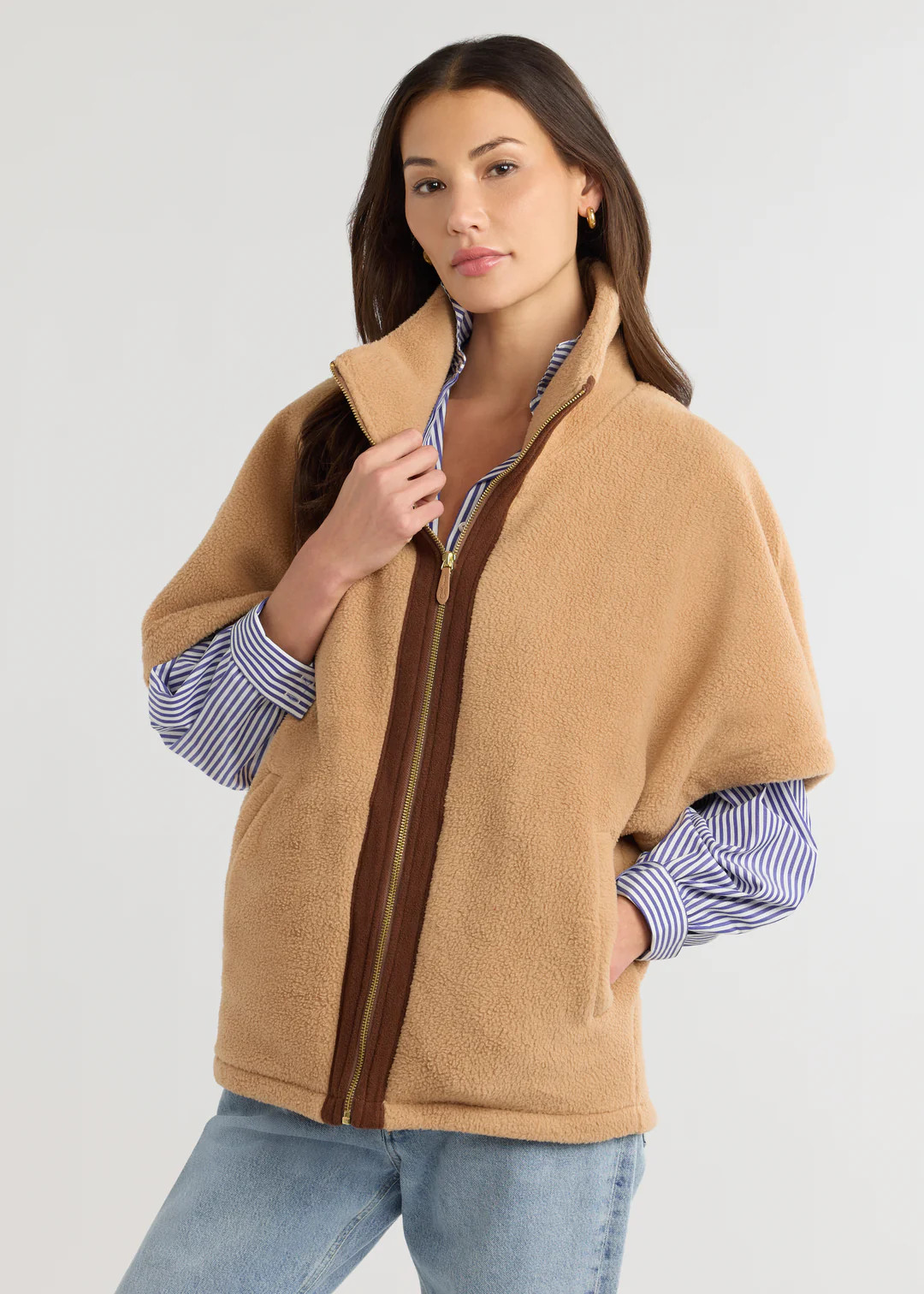 Arlington Poncho in Sherpa Fleece (Camel) | Dudley Stephens
