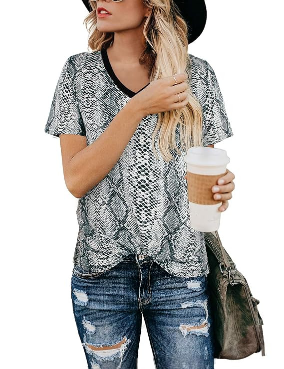 BMJL Women's Casual Cute Shirts Leopard Print Tops Basic Short Sleeve Soft Blouse | Amazon (US)