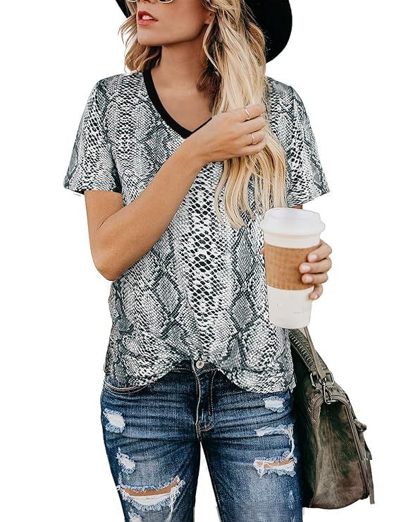 BMJL Women's Casual Cute Shirts Leopard Print Tops Basic Short Sleeve Soft Blouse | Amazon (US)