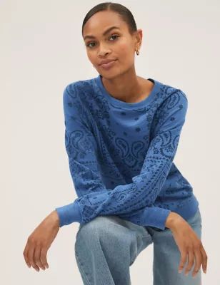 Pure Cotton Printed Long Sleeve Sweatshirt | Marks and Spencer US
