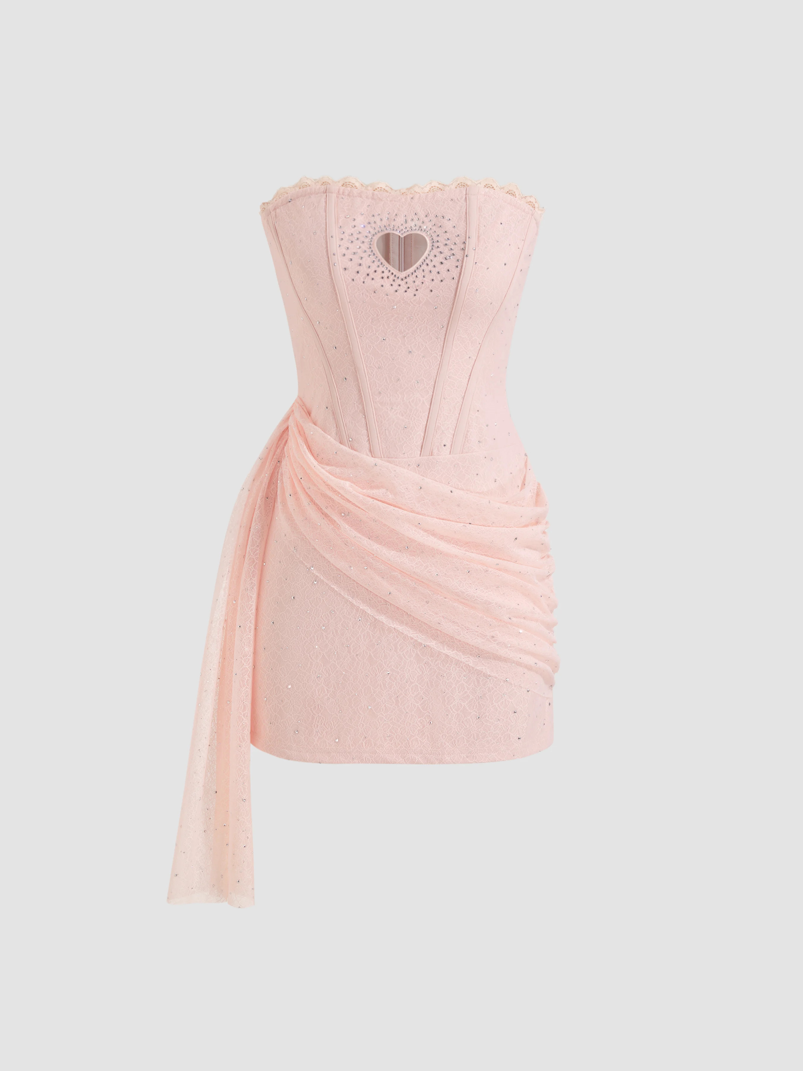 Sculptural  Tube Heart Cut Out Rhinestone Corset Mini Dress | Cider