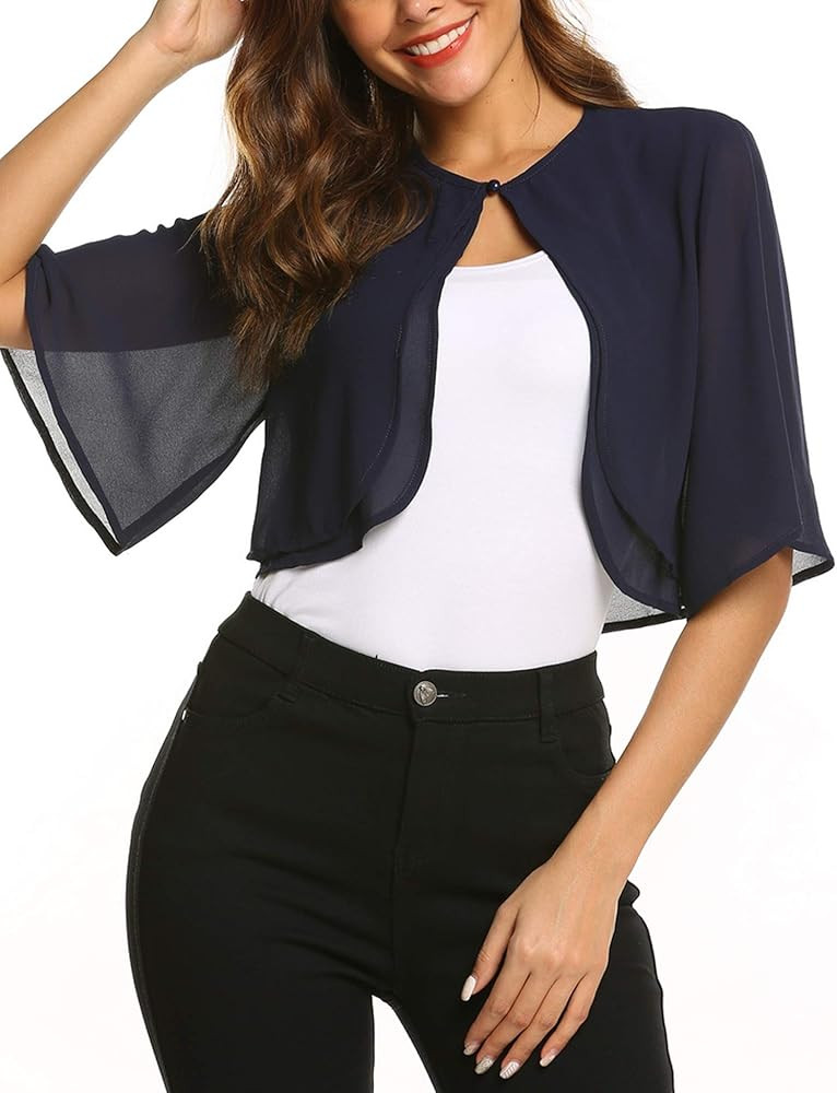 SoTeer Women's Short Sleeve Sheer Shrug Open Front Bolero Cardigan Summer Chiffon Blouse (8 Color... | Amazon (US)