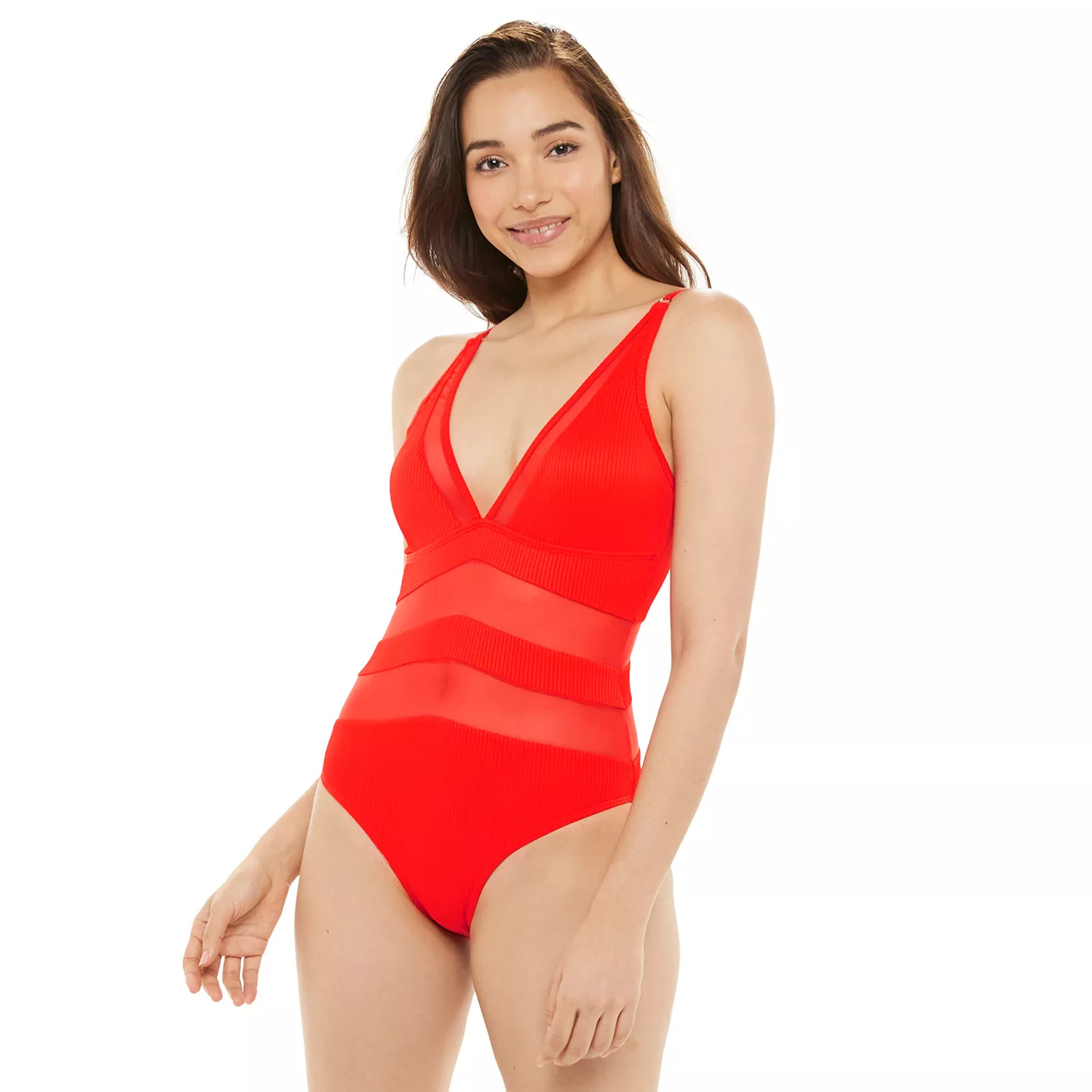 Women's Tinibikini Mesh Inset One-Piece Swimsuit, Size: Small, Orange | Kohl's