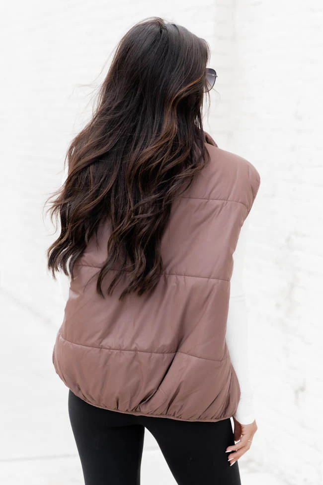 My Eyes On You Brown Oversized Puffer Vest | Pink Lily