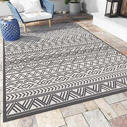 Outdoor Rug Mat 5 x 8 FT, Flatweave Textured Boho Outdoor Patio Rug Non Slip Indoor Outdoor Area ... | Amazon (US)