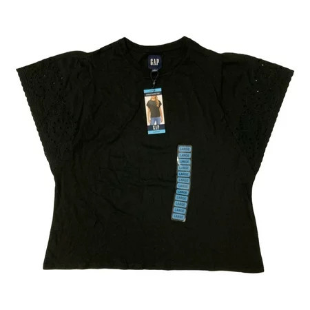 GAP Women s Eyelet Flutter Short Sleeve Scoop Neck Shirt (True Black S) | Walmart (US)