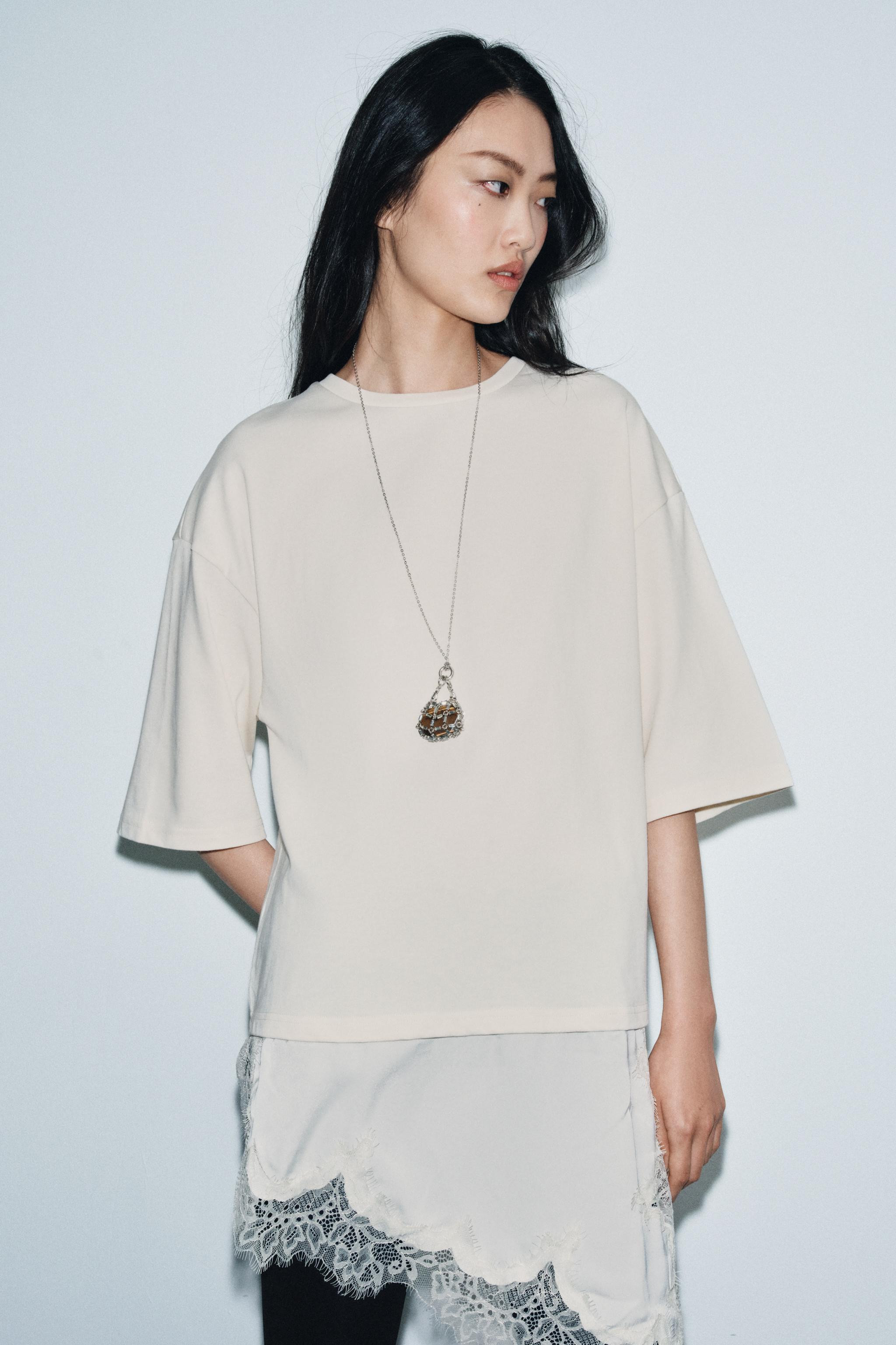 T-SHIRT BIMATIÈRE DENTELLE | Zara FR