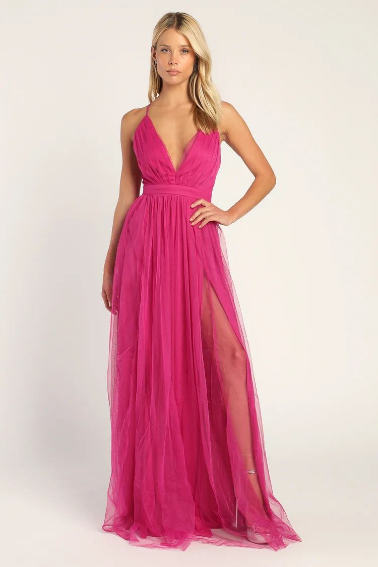 Rare Beauty Magenta Tulle Backless Maxi Dress | Lulus (US)