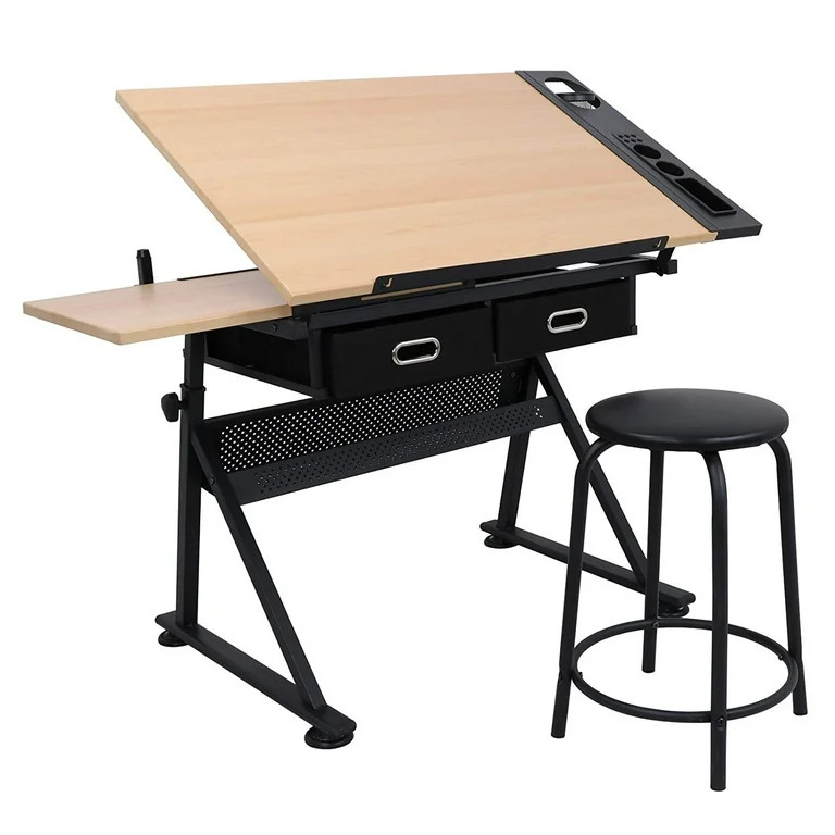 ZENY Adjustable Drafting Draft Desk Drawing Table Work Station w/Stool & Drawer | Walmart (US)