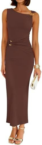 ZESICA Women's 2026 Summer Sleeveless Bodycon Maxi Dress Ruched Elegant Wedding Guest Cocktail Fo... | Amazon (US)