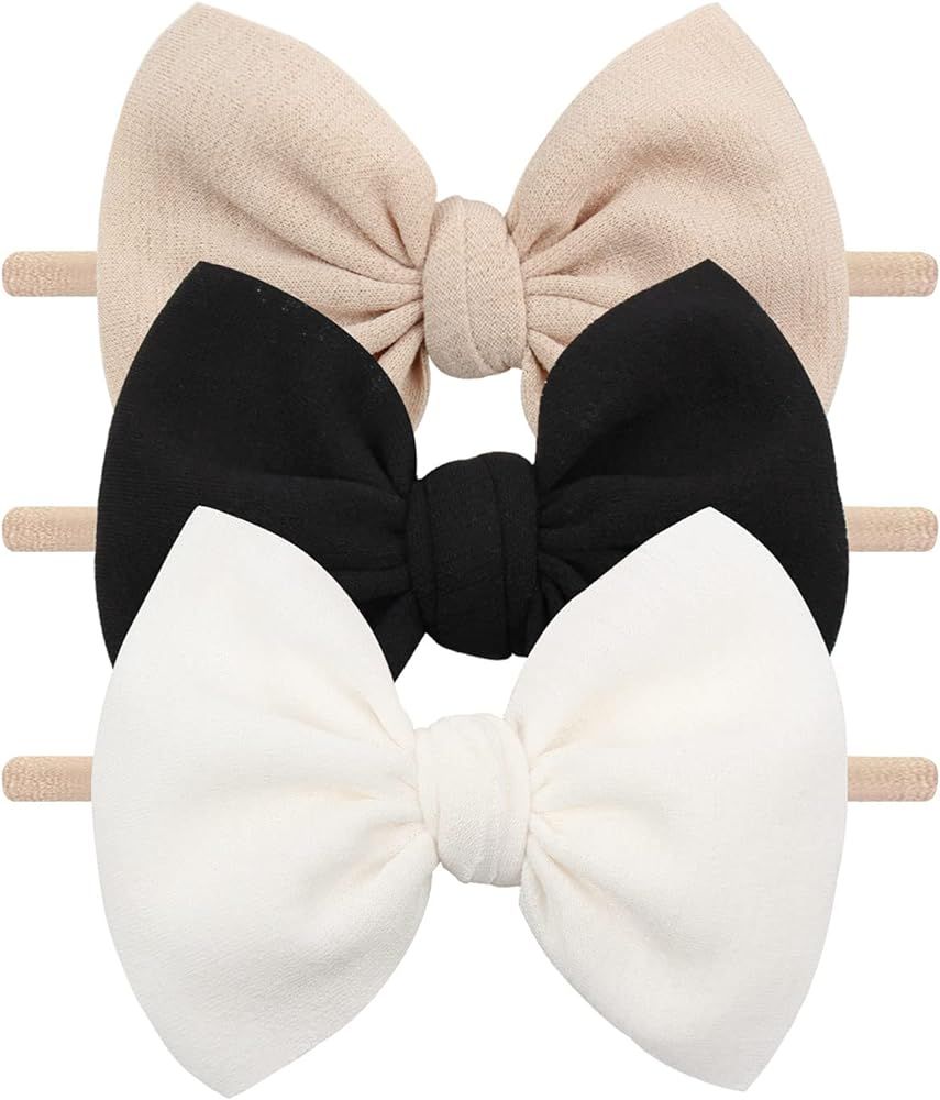 Baby Girls Nylon Headbands YanJie Newborn Bows Handmade Hair Bows Hairbands Hair Accessories for New | Amazon (US)