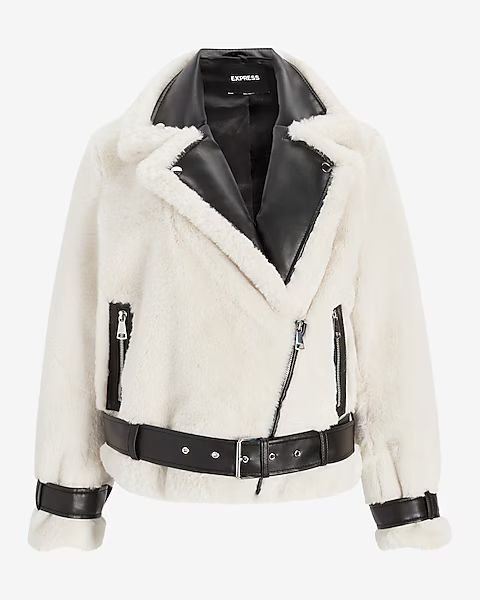 Faux Fur & Leather Trim Moto Jacket | Express