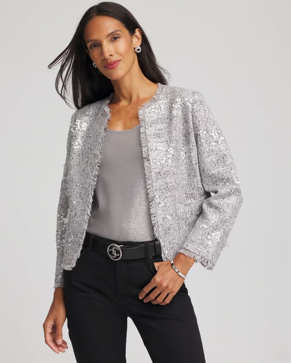 Silver Sequins Tweed Jacket | Chico's