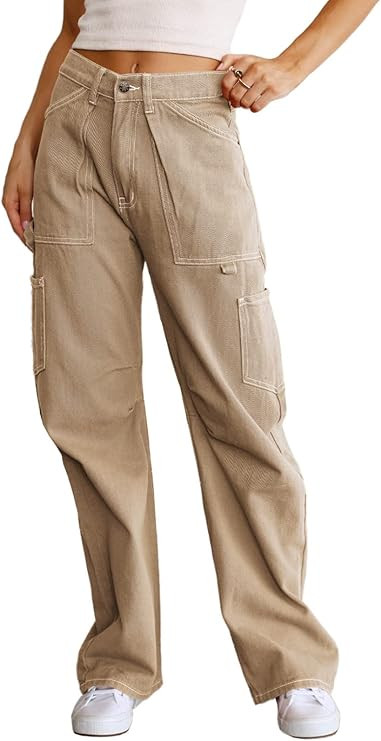 Dokotoo Women 6 Pockets High Waisted Cargo Pants Wide Leg Casual Pants Combat Military Trouser US... | Amazon (US)