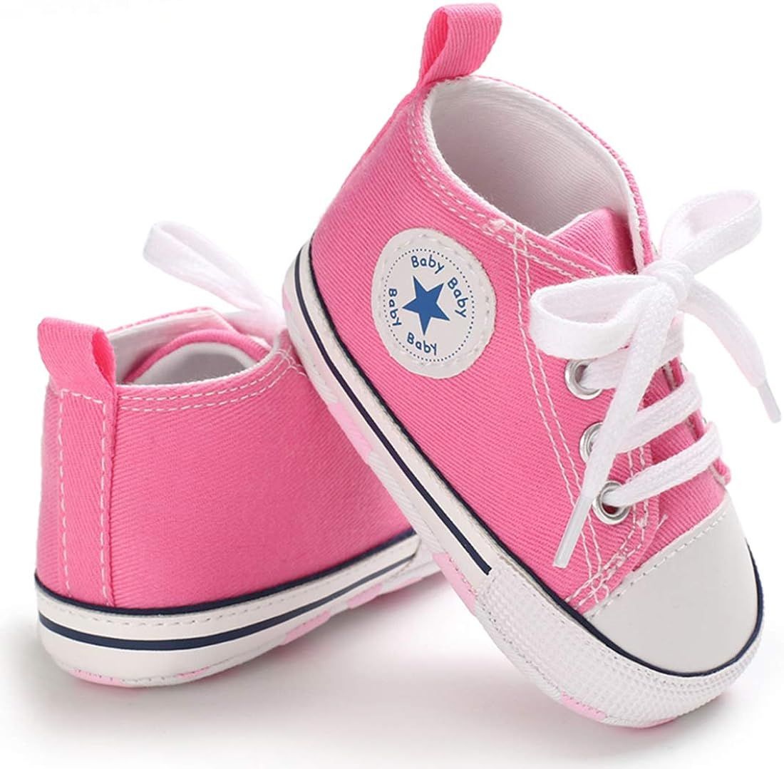 Amazon.com | Baby Boys Girls Star High Top Sneaker Soft Anti-Slip Sole Newborn Infant First Walke... | Amazon (US)
