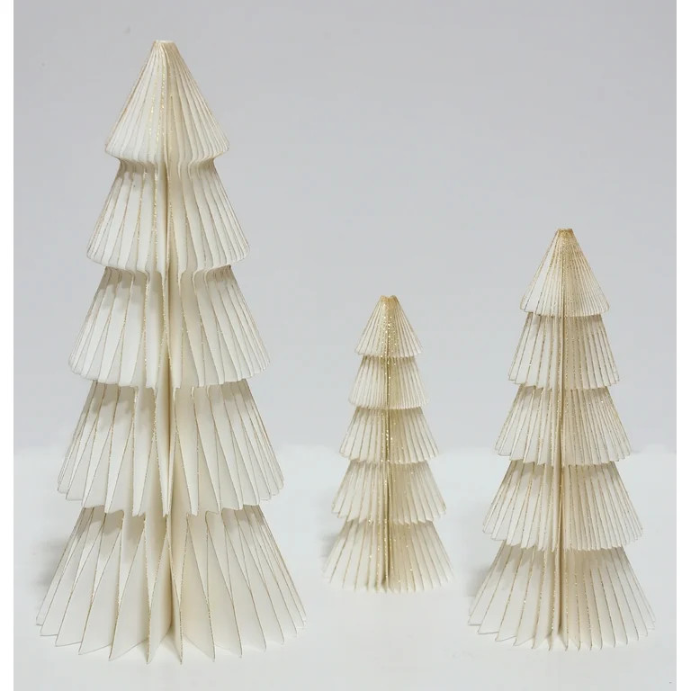 Paper Christmas Tree Tabletop Decorations, White, 3 Count, by Holiday Time | Walmart (US)