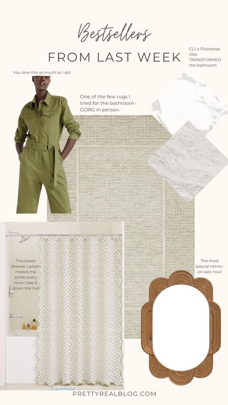 Mirror, rattan mirror, vacation outfit, spring outfit, scallop shower curtain, peel and stick tiles

#LTKhome