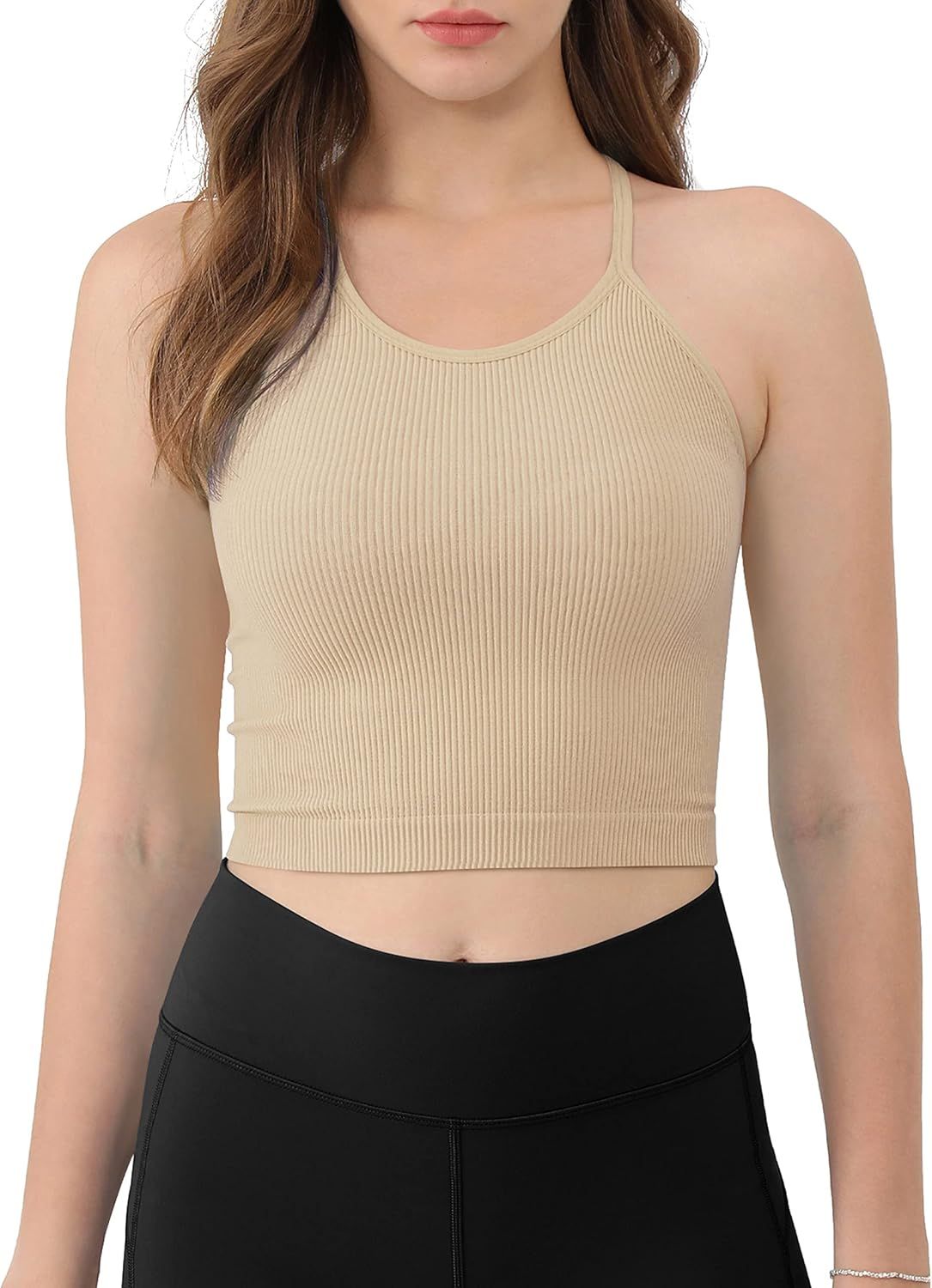 ODODOS Women's Crop 3-Pack Washed Seamless Rib-Knit Camisole Crop Tank Tops | Amazon (US)