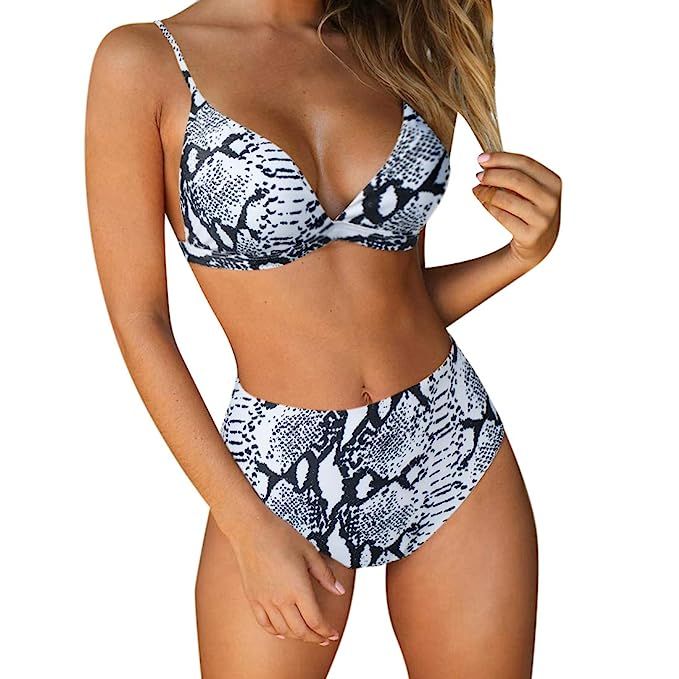 RUUHEE Women Stripe Printing Padded Push up 2 Piece Bikini Sets Swimsuits | Amazon (US)