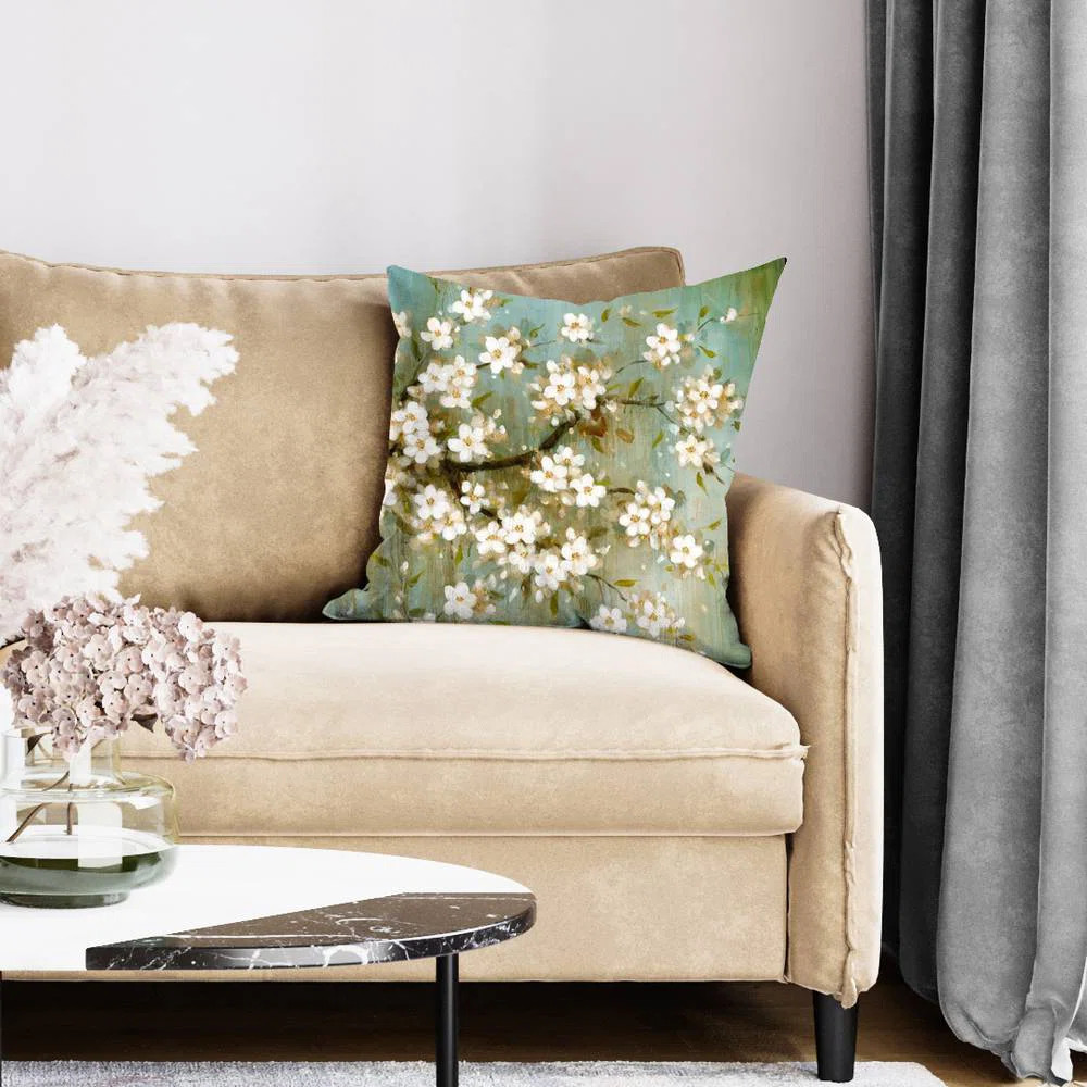 White cherry blossom - 20"x20" Throw pillow cover - Poly twill - Print on demand | Wayfair North America