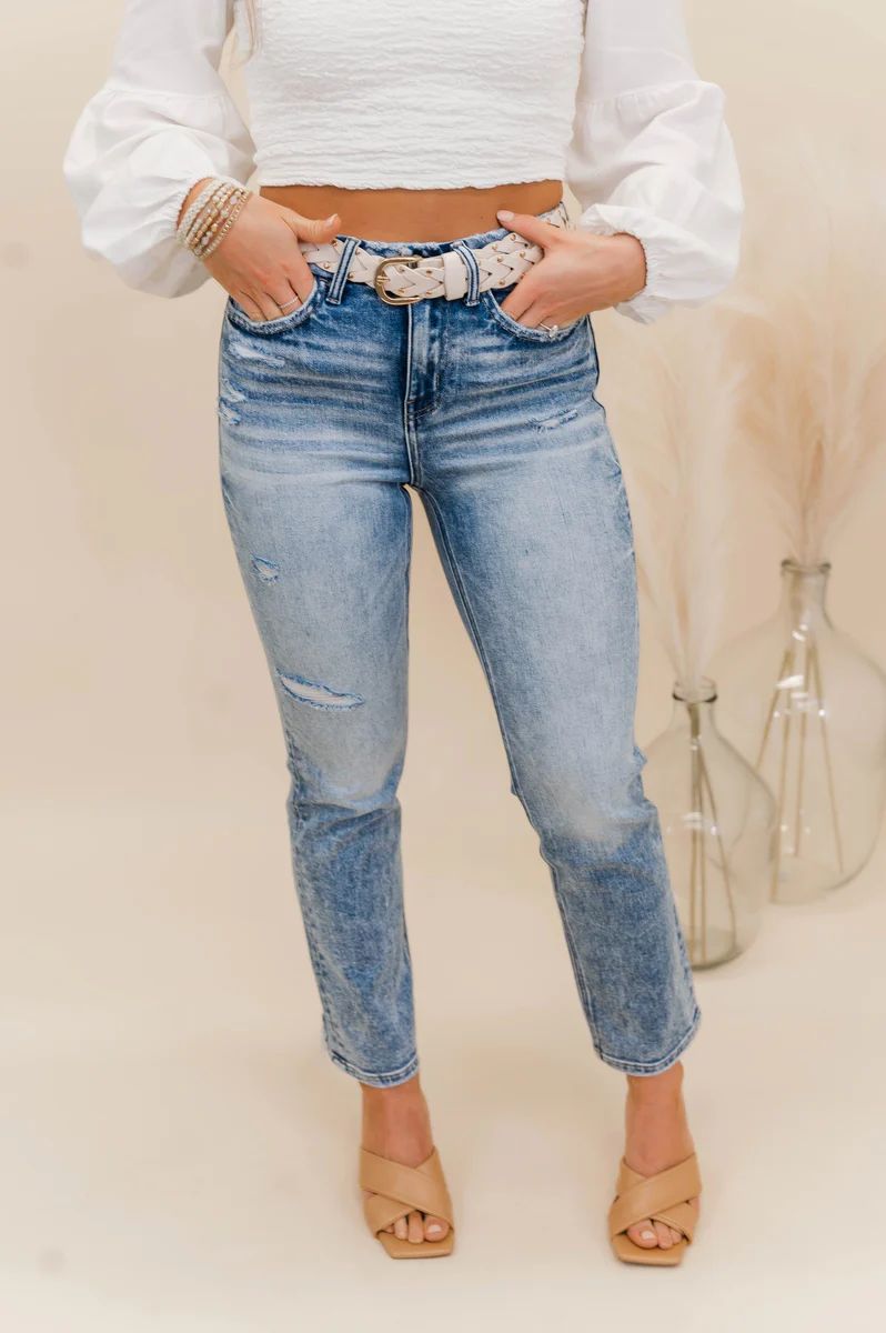 Conveniently High-Rise Slim Straight Jeans | BluePeppermint Boutique