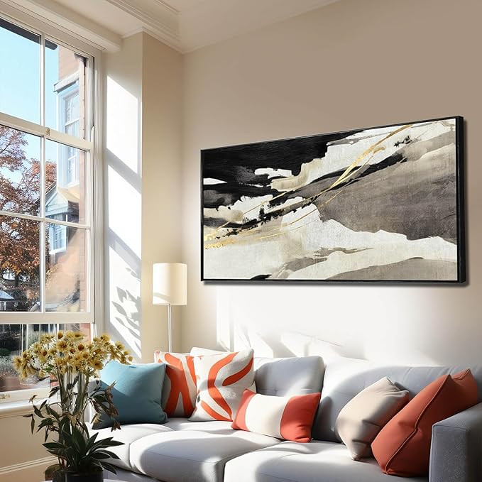 Canvas Art Wall Black and White Abstract Painting for Living Room Bedroom Office Black Framed Abs... | Amazon (US)