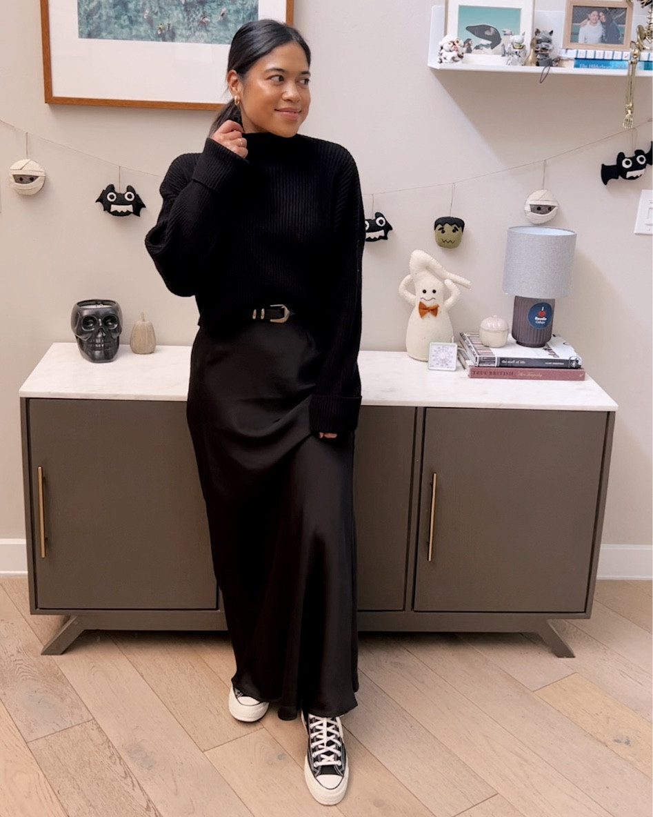 Fall outfit - satin maxi skirt with a chunky knit and sneakers! 👌🏽 fall looks, fall style trends, affordable style


#LTKSeasonal #LTKstyletip #LTKshoecrush