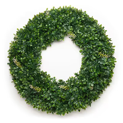 naturae decor 23-in Green Indoor/Outdoor Hanging Boxwood Artificial wreath | Lowe's