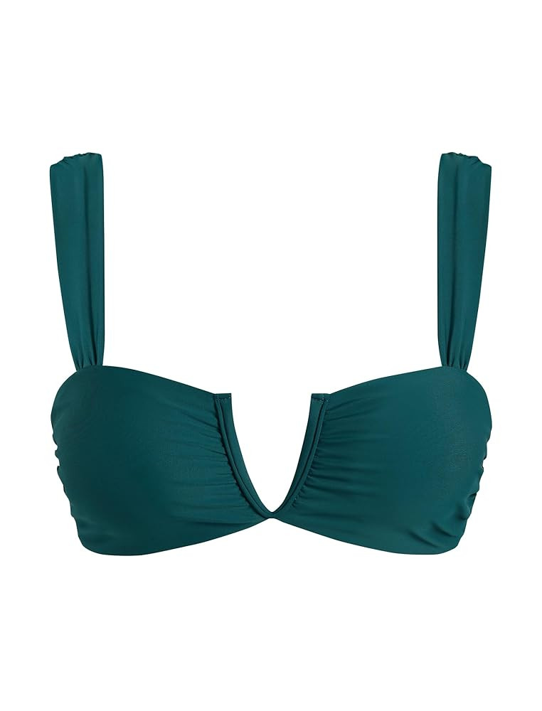 ZAFUL Women's Strapless Bandeau Bikini Top Ribbed V Wired Lace Up Ruffle Tie Swimsuits Bathing Su... | Amazon (US)