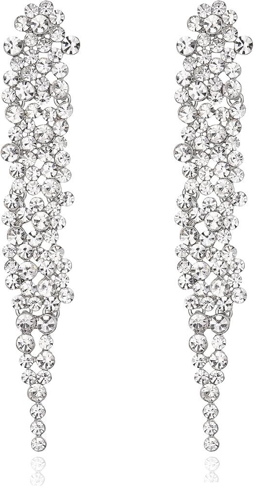 EVER FAITH Wedding Rhinestone Crystal Art Deco Statement Earring, Banquet Prom Long Chandelier Da... | Amazon (US)