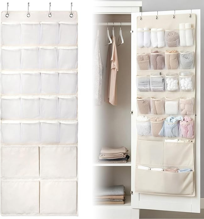 SATINIOR Canvas Over The Door Closet Organizer with 20 Mesh Pockets 4 Large Pockets Multifunction... | Amazon (US)
