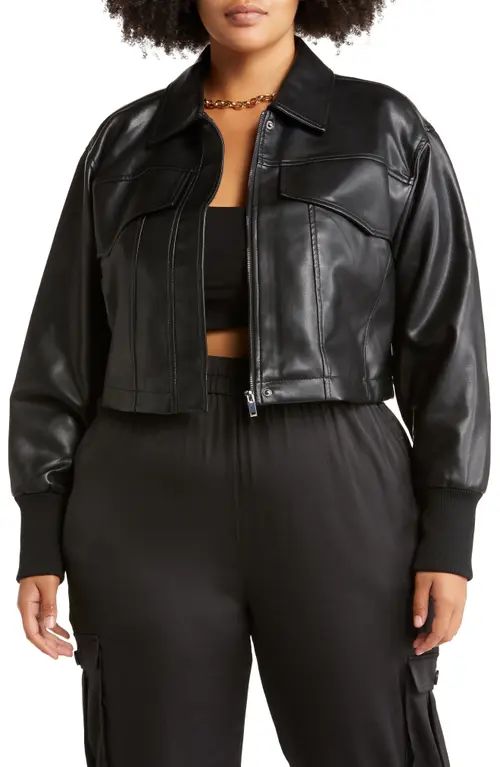 Open Edit Crop Faux Leather Jacket in Black at Nordstrom, Size 3X | Nordstrom