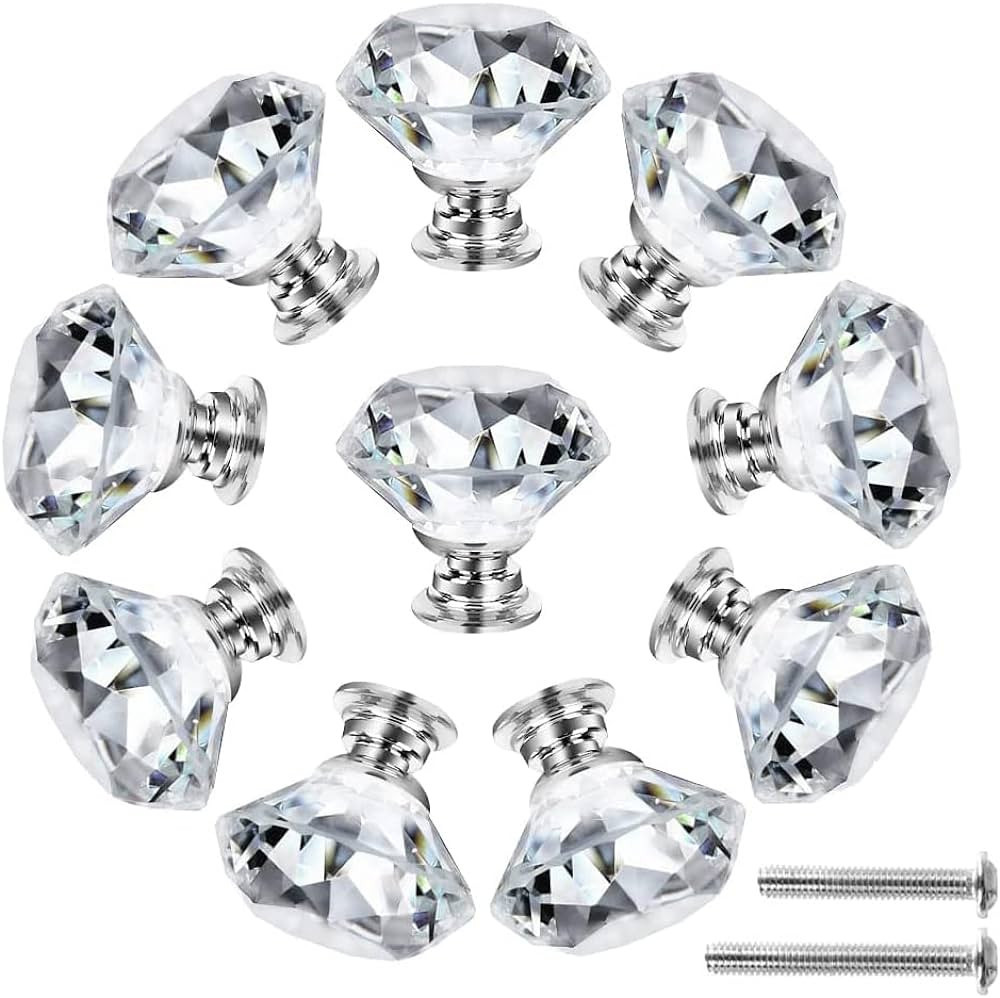 MDPLY 10 Pack Crystal Cabinet Knobs 30mm Diamond Glass Pulls Handles for Dresser Drawer and Kitch... | Amazon (US)