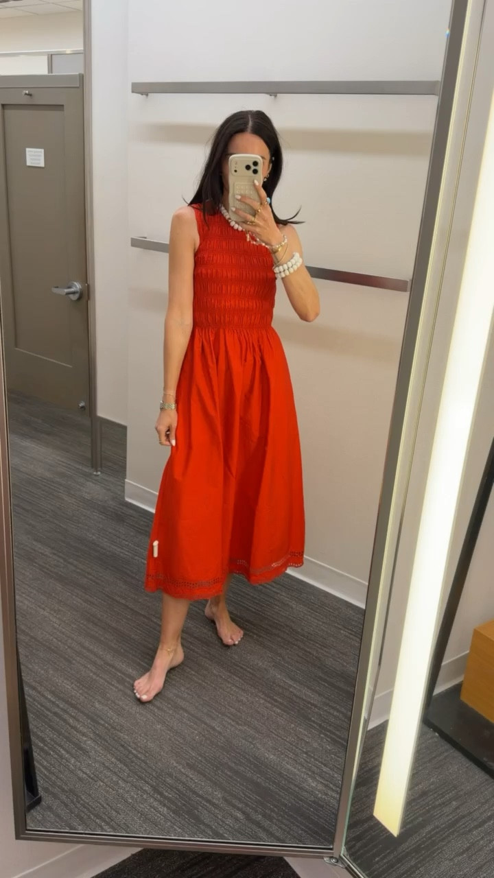 Embroidered midi dress, summer dress, chic outfit ideas, vacation dress, red dress, casual dress, annabrstyle