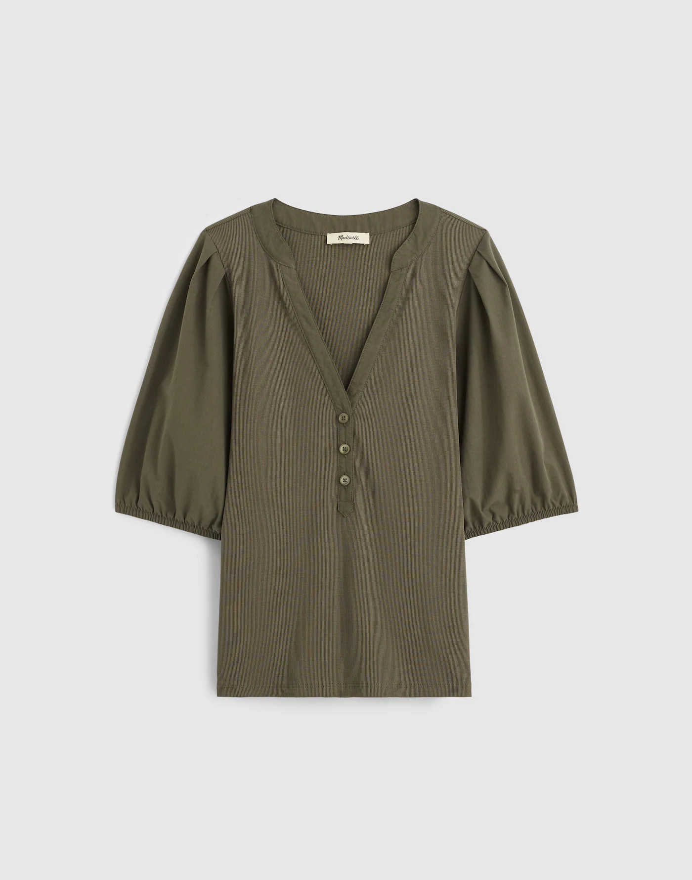 Puff-Sleeve Henley Knit Top | Madewell