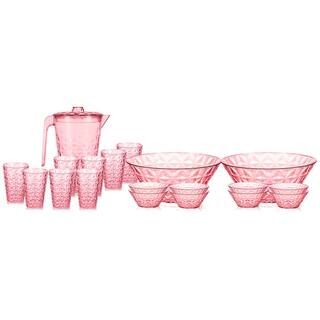 20-Piece Rose Plastic Polystyrene Pitcher, Cups and Bowls Plastic Dinnerware Set | The Home Depot