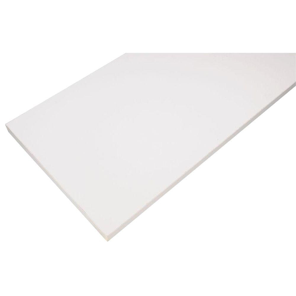 Rubbermaid White Laminated Wood Shelf with Satin Nickel Arch Bracket 12 in. D x 48 in. L | The Home Depot