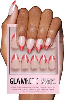Glamnetic Press On Nails - Mrs. Claus | Semi-Transparent Red French Tip Santa Hat Short Almond Fa... | Amazon (US)