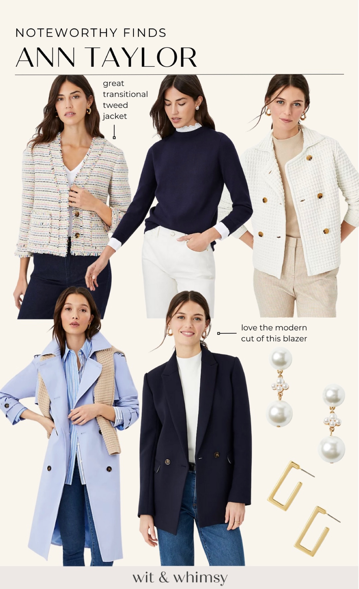 Noteworthy fashion finds from Ann Taylor:
Tweed jacket
Chunky knit cardigan jacket
Spring trench 
Long blazer 
Gold geometric hoops
Pearl earrings

Work outfit
Transitional outfit 

#LTKfit #LTKSeasonal