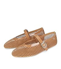 DOEYG Mesh Ballet Flats for Women Buckle Strap Comfy Casual Office Fishnet Ballerina Flat Shoes | Amazon (US)
