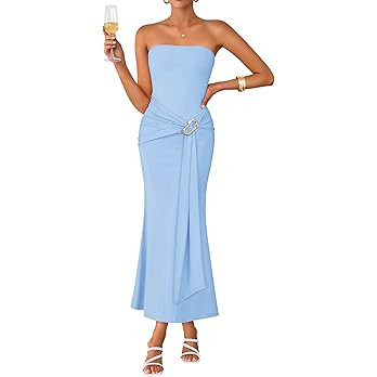 ZESICA Women's 2026 Summer Strapless Bodycon Maxi Dress Tube Elegant Beach Vacation Wedding Guest... | Amazon (US)